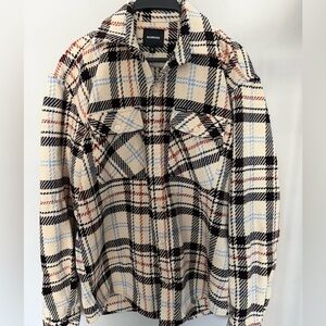 Balenciaga Cream and Black Plaid Flannel Shirt Size XL